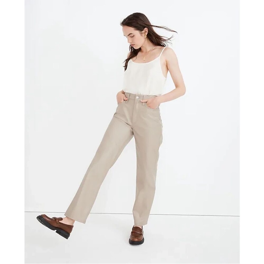 Madewell The Perfect Vintage Straight Pant Faux Leather Edition NWT Sz 32 Pumice